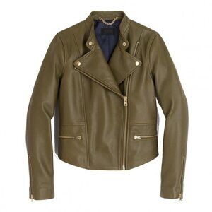 J.Crew Collection Olive Green 100% Leather Motorcycle Moto Jacket 0